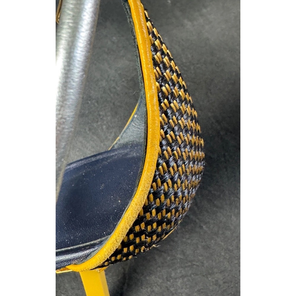 Vionnet Heels Yellow Leather Woven Raffia Pointed Toe Silver Pumps 37 US 6.5 - Picture 8 of 11